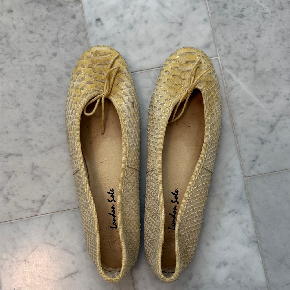 London Sole Yellow Snake Print Flats